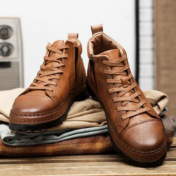 Designer da Marca Homens Genuína de Botas de Couro de Alta qualidade Negócio Botas Vintage Botas de Trabalho de Homens da Alta Superior Sapatos de Entrega Gratuita