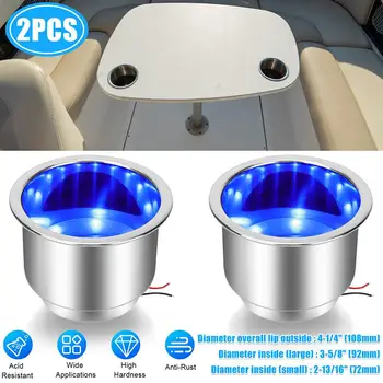 2Pcs LED blue (Azul LED Copo de Bebida Titulares Impermeável de Aço Inoxidável, porta-copos Para a Marinha Iate Barco Caminhão RV Estar