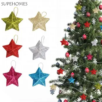 6/24PCS de Natal de Plástico Estrelas Pingente 3D Pentagrama Árvore de Natal Decoração de Festa de Casa, Decoração de Natal de Suprimentos