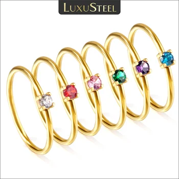 LUXUSTEEL Fino, Delicado Colorido Anéis de Cristal Para Mulheres de Ouro de Aço Inoxidável da Cor Verde cor-de-Rosa CZ Envolvimento de Verão Anel de Dedo