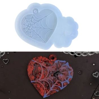 Teia de aranha Coração de Amor Ornamento Molde de Silicone Pingente Chaveiro Artesanal Decoração de Molde para o Dia dos Namorados Presente de Aniversário