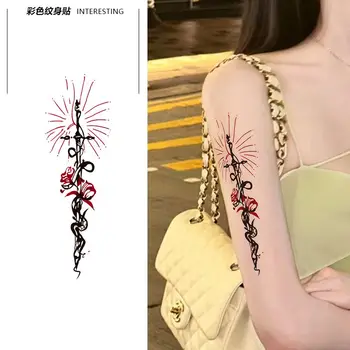 Braço Impermeável Flor Espada Etiqueta da Tatuagem Falsa Tatuagens para Mulheres, Homens Temporária Coisas legais, Makeup Ferramentas de hotéis Baratos Tatuaje Punk Charme