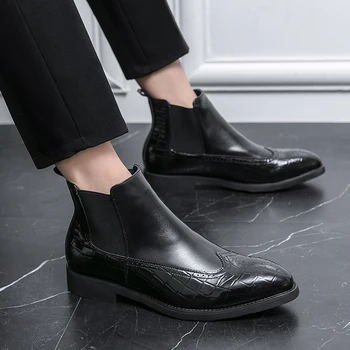 2023 Nova Clássica da Primavera os Homens, Botas de Couro Sapatos Botas de Trabalho de Mão de Couro Genuíno Tecido Designer de Moda Sapatos de Homens de Alta-top