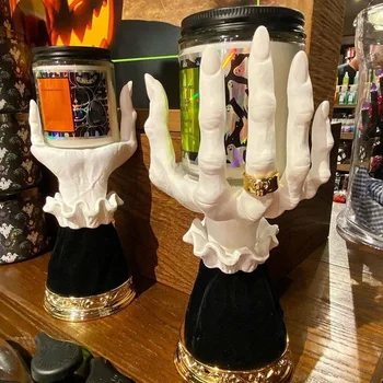 Halloween Resina Bruxa Mão Castiçal Criativo Mão Fantasma Assombrado Decoração Da Casa Palma De Suporte De Vela De Artesanato Enfeites