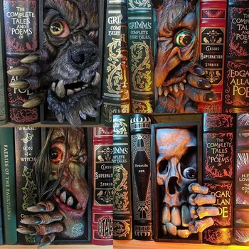 Monstro assustador Cara de Frankenstein Livro de Canto, Aparador Bookshelf Escultura de Horror Gótico Bookshelf Festa de Halloween Decoração Presente