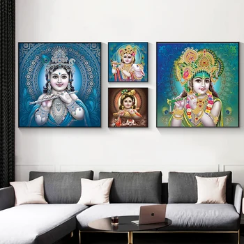 Senhor Bal Krishna, o Deus Hindu da Lona da Pintura Religiosa do Hinduísmo Pôsteres e Impressões de Arte de Parede para Decoração de Casa Cuadros Arte de Parede
