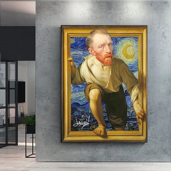 Diversão Arte de Van Gogh Escapar Cartazes e Estampas para a Sala de Lona Clássico de Parede, Pinturas de Arte Foto de Decoração de Casa de Cuadros