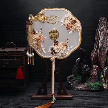 Chinês estilo antigo grupo ventoinha de noiva de presente de fã artesanal DIY saco de material(Sem pistola de cola)
