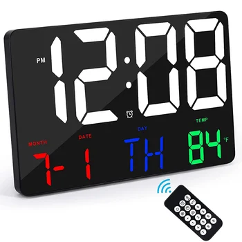 Digital Relógio de Parede Grande Display Relógio com Alarme, com Controle Remoto sem Fio LED Relógio de Parede com Data e Temperatura-Um