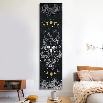 Crânio tapeçaria fase da lua tapeçaria star estrelado pendurado na parede preto esqueleto Bruxaria Hippie borboleta tapeçaria, Decoração de quarto