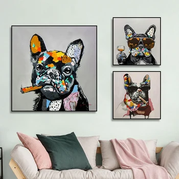 Resumo Animal Bulldog Fumar Pôsteres e Impressões em Tela de Pintura de Parede de Graffiti Arte Imagem para o Quarto das Crianças a Decoração Home
