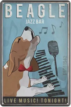 Vintage Bar de Jazz, Metal Arte de Parede - Beagle, Cão de Jazz Bar de Música ao Vivo esta Noite de inscrição Artística Placa de Metal Cartaz para Casa ou