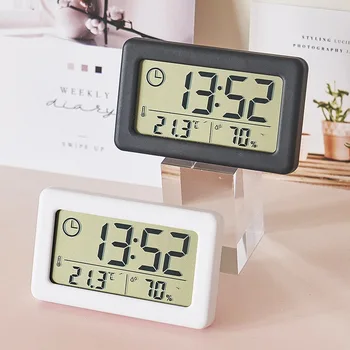 Relógio Despertador Digital do ambiente de Trabalho Temperatura de LCD Digital Termômetro de ambiente de Trabalho Higrômetro Operado por Bateria Tempo de Calendário de Data Para o Lar