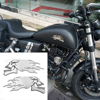 Emblema Adesivo de Carro 3D de Decalque em Chamas Gel Motocicleta Crânio Tira Tanque Universal 2pcs，Moto Prático, Durável