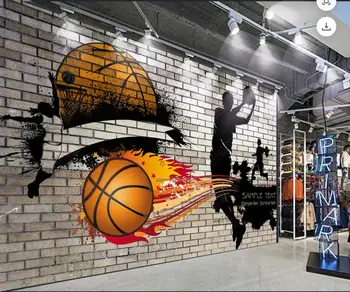 Personalizado mural de fotos em 3d papel de parede de Tijolo parede de basquete esportes de equipamentos de fitness de decoração de casa de papel de parede para parede 3 d sala