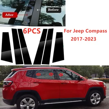 6Pcs/Set Carro da Janela da Porta de Pilar Posts Preto Brilhante Molde de Tampa de acabamento Para Jeep Compass 2017 2018 2019 2020 2021 2022 2023
