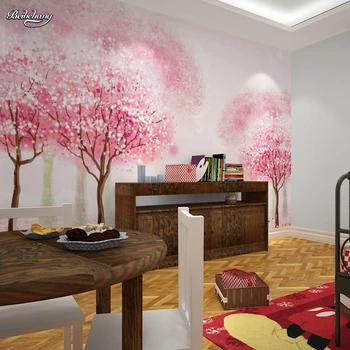 beibehang papel de parede para quarto infantil quarto quarto de menina rosa papel de parede quarto de cabeceira mural de desenhos animados papel de parede árvore