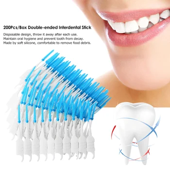200Pcs/Caixa de Fio Dental Escova Interdental Dentes Furar com um Palito de Silicone Macio de duas pontas de Dente Pega de Cuidados Orais