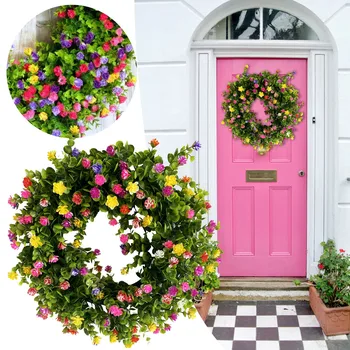 Porta WreathRound Janela Colorido Artificial De Parede E Cottage Guirlanda Verde Para A Decoração Utilizada Guirlanda De Porta Da Frente Coroas De Flores De Outono