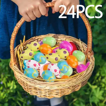24 Peças Impressas Ovos de Páscoa Coloridos Preenchíveis Ovos de Páscoa para a Festa de Favores sala de Aula Prêmio de Suprimentos de Enchimento Trata DIY Artesanato
