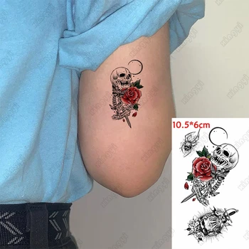 Aranha Lua Impermeável Da Etiqueta Temporária Tatuagem De Esqueleto Cabeça Crânio Tatoo No Braço, Do Pulso De Transferência De Água Falso Tatto Corpo Art Mulheres Homens