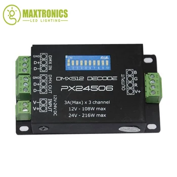 PX24506 led controlador led decodificador DMX 512 Decodificador Driver 9A DMX 512 Amplificador de 12V 24V Luzes LED strip RGB