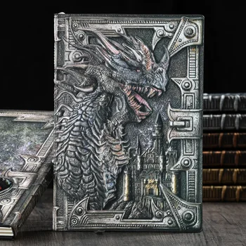 Notebook em Relevo Engrossado Retro Dragão Caveira Gótico Cadernos tridimensional Diário