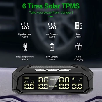 NOVO-Carro TPMS Monitorização da Pressão dos Pneus Sistema de Energia Solar Display Digital Automático de Sistemas de Alarme de Segurança Com 6 Sensores Externos