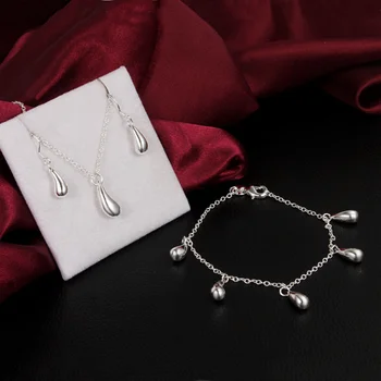 Alta qualidade de Prata 925 gota de água pingente de colar pulseira brinco conjunto de Jóias para as mulheres da Festa de casamento presente de Natal