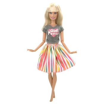 1Pcs de Verão, Roupas de Boneca Cinza T-shirt Colorida Saia Plissada Xadrez Vestido de Terno e Shorts Jeans Acessórios para a Boneca Barbie