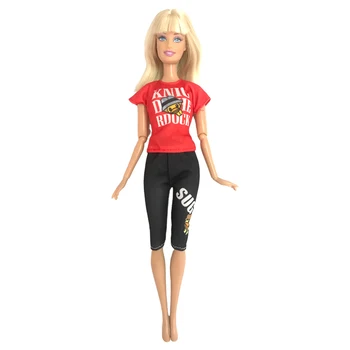 NK Oficial de Moda de Roupas para a Boneca Barbie Roupa 1/6 Bonecas Acessórios de T-shirt Vermelha Preta Calças Calças de Brinquedos Para Crianças