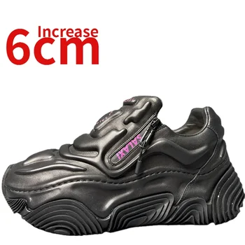 Europa/América 3D em Relevo Craft Design Par de Sapatos para Homens Zíper Casual os Sapatos do Pai Aumento de 6cm Masculino Esportes Elevador Sapatos