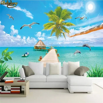 beibehang Personalizado coqueiro ponte de pintura de paisagem, o papel de parede do Mediterrâneo foto de papel de parede para TV da sala de estar de plano de fundo