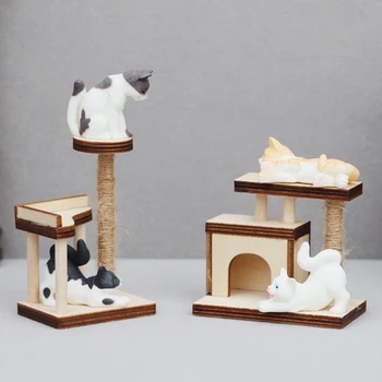 Mini Gato De Casa De Árvore De Acessórios Do Modelo Em Miniatura De Móveis De Madeira Adorno Casa De Bonecas Gato Frame De Escalada Gato Torre Modelo